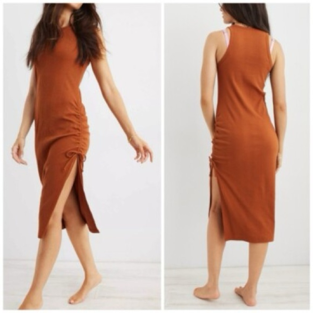 NWT Aerie Ruched Rib Midi Dress small